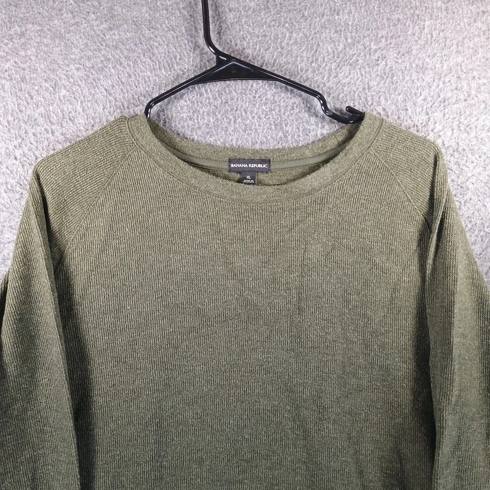 Banana Republic Sweater Men XL Green Olive Pullover Heather Soft Long Sleeve‎